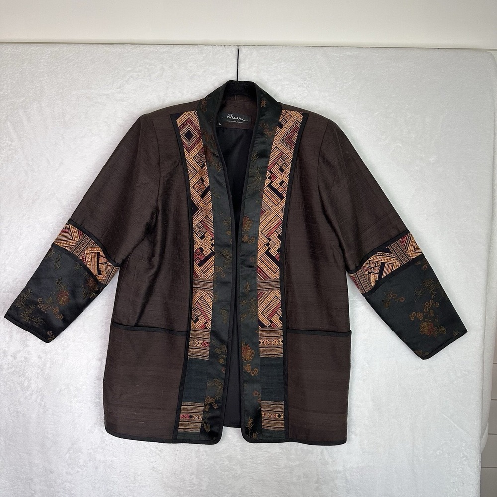 Baisri Made In Thailand L‎ Silk Embroidered Embellished Oriental Jacket EUC